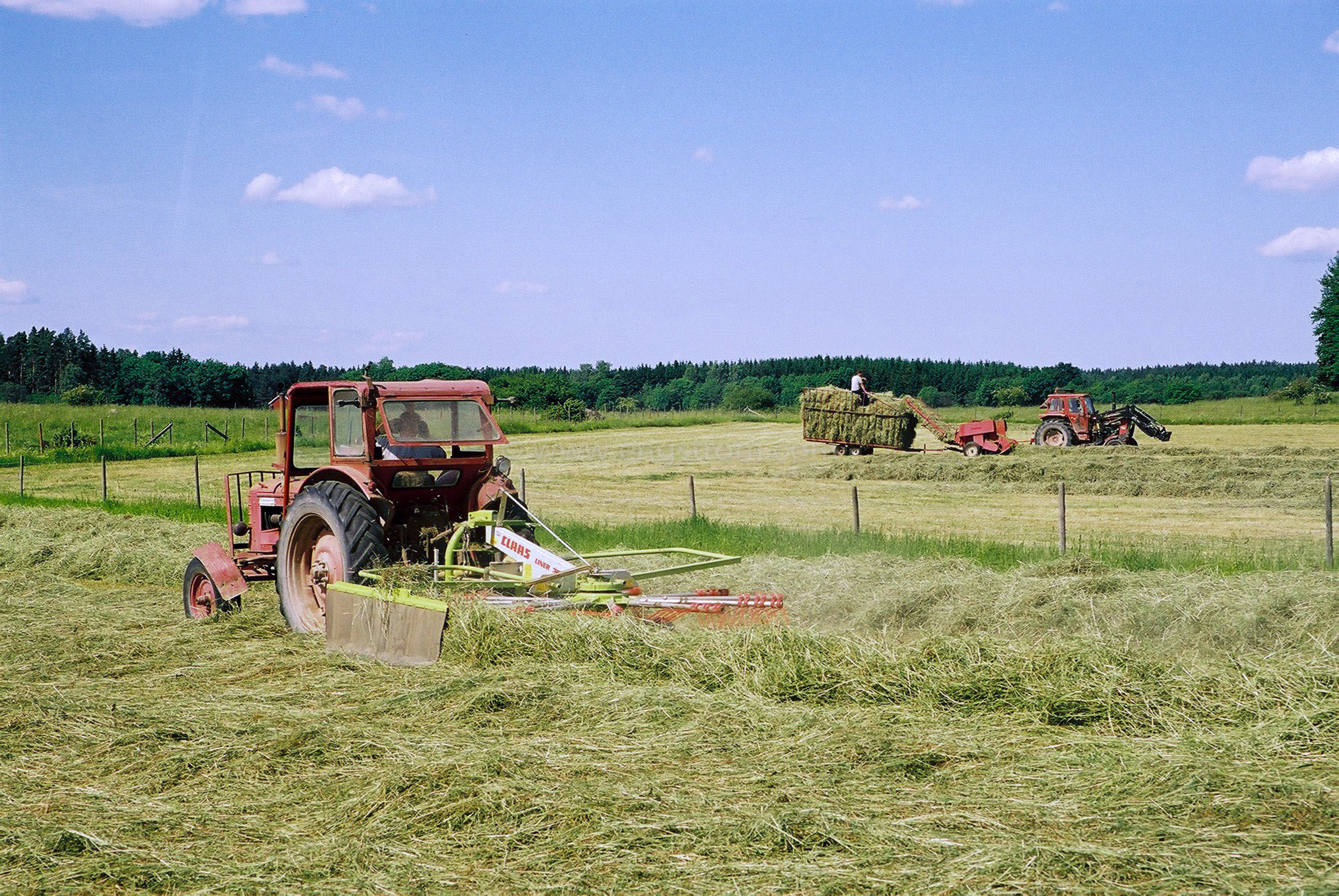 JE0104_09, Höskörd Sörmland sommaren 2001. Strängläggning med Volvo BM och Claas strängläggare, Jonas Engström